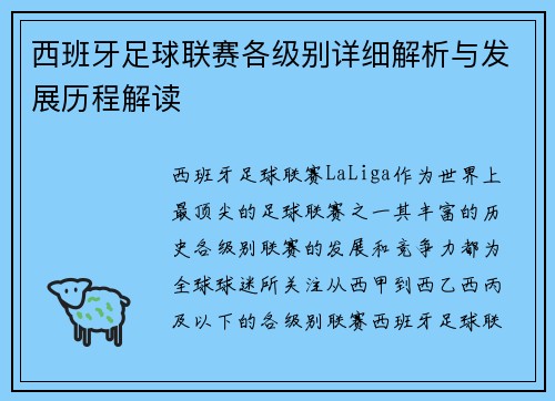 西班牙足球联赛各级别详细解析与发展历程解读